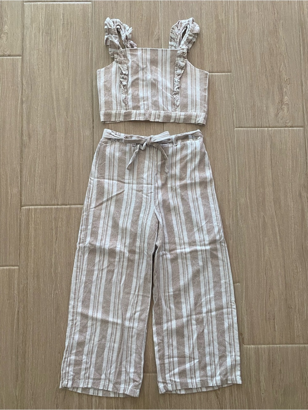 Paisley Lane Boho Stripe Girls Ruffle Tank Crop Top & Palazzo Pants Size 8